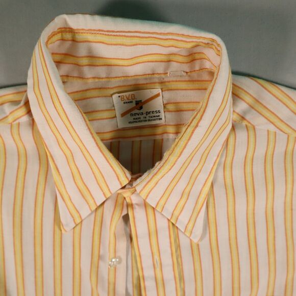 Vintage BVD 70s Neva Press Light Cotton Striped Mens Shirt Long Sleeve 16 1/2 34 - Picture 2 of 11